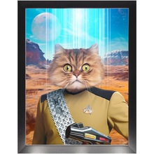 Load image into Gallery viewer, LIEUTENANT WOOF - BEAMING DOWN - Star Trek Inspired Custom Pet Portrait Framed Satin Paper Print