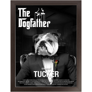 THE DOGFATHER Movie Poster - The Godfather Inspired Custom Pet Portrait Framed Satin Paper Print