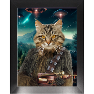 WOOFIE IN SPACE - Chewbacca & Star Wars Inspired Custom Pet Portrait Framed Satin Paper Print