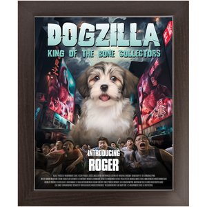 DOGZILLA Movie Poster - Godzilla Inspired Custom Pet Portrait Framed Satin Paper Print