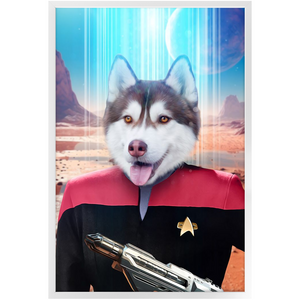 CAPTAIN RUNAWAY - BEAMING DOWN - Star Trek Inspired Custom Pet Portrait Framed Satin Paper Print