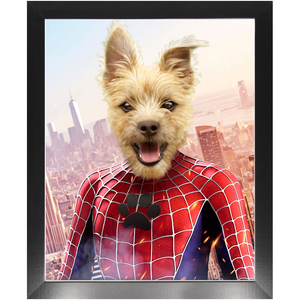 Spider Mutt - Spiderman Superhero Inspired Custom Pet Portrait Framed Satin Paper Print