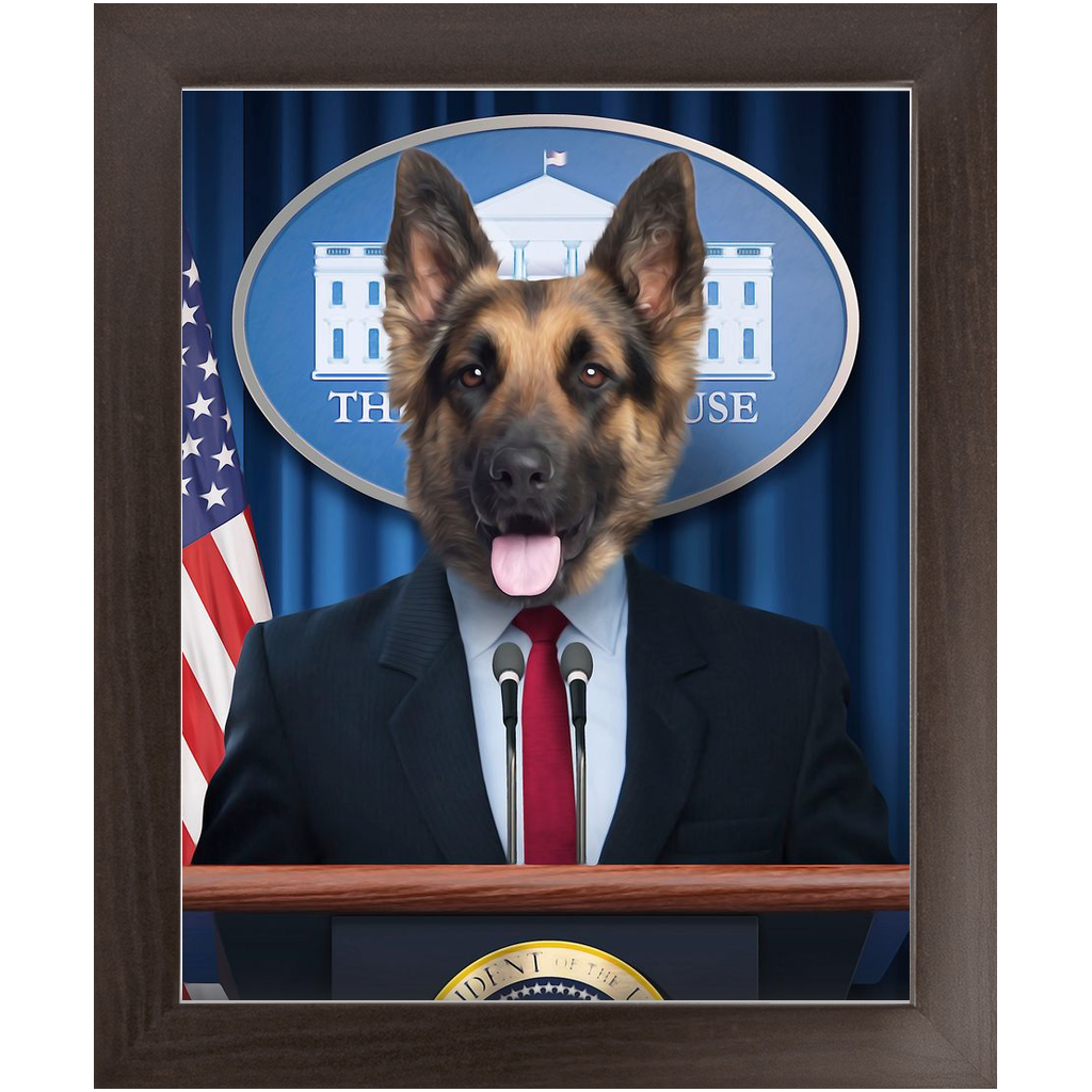 Pawsential - Dog As President Custom Pet Portrait Framed Satin Paper Print