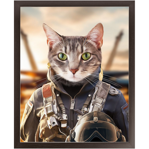 TOP FUN - Air Force Fighter Pilot Inspired Custom Pet Portrait Framed Satin Paper Print