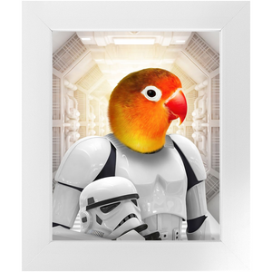 Storm Blooper - Storm Trooper & Star Wars Inspired Custom Pet Portrait Framed Satin Paper Print