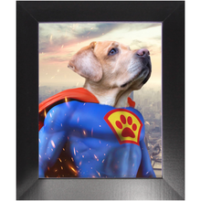 Load image into Gallery viewer, Supermutt - Superman, Superhero Inspired Custom Pet Portrait Framed Satin Paper Print