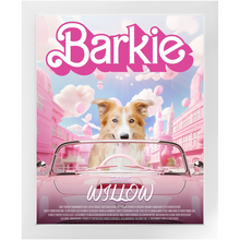 Load image into Gallery viewer, Barkie Movie Poster - Barbie Inspired Custom Pet Portrait Framed Satin Paper Print
