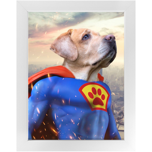 Supermutt - Superman, Superhero Inspired Custom Pet Portrait Framed Satin Paper Print