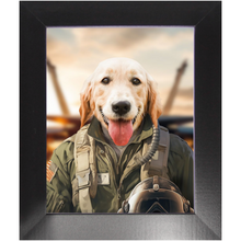 Load image into Gallery viewer, DANGER BONE - Air Force Fighter Pilot Inspired Custom Pet Portrait Framed Satin Paper Print