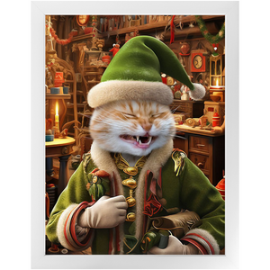 SANTA'S LITTLE HELPER - Christmas Elf Inspired Custom Pet Portrait Framed Satin Paper Print