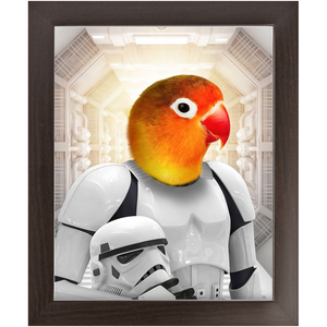 Storm Blooper - Storm Trooper & Star Wars Inspired Custom Pet Portrait Framed Satin Paper Print