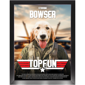 TOP FUN Movie Poster - Top Gun Inspired Custom Pet Portrait Framed Satin Paper Print