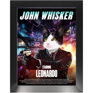 JOHN WHISKER Movie Poster - John Wick Inspired Custom Pet Portrait Framed Satin Paper Print