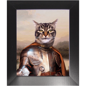 Knight In Brown Satin - Renaissance Inspired Custom Pet Portrait Framed Satin Paper Print