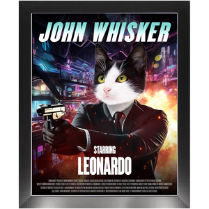 JOHN WHISKER Movie Poster - John Wick Inspired Custom Pet Portrait Framed Satin Paper Print
