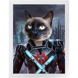 Black Aznite - Black Widow Superhero Inspired Custom Pet Portrait Framed Satin Paper Print