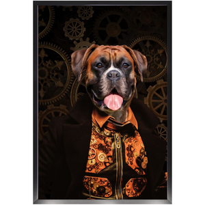 Like Clockwork - Steampunk, Victorian Era Inspired Custom Pet Portrait Framed Satin Paper Print