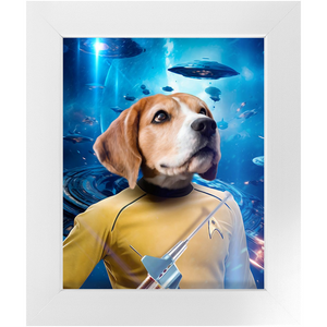 CAPTAIN QUIRK IN SPACE - Star Trek Inspired Custom Pet Portrait Framed Satin Paper Print