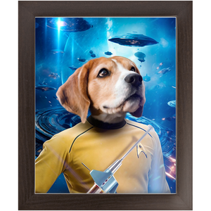 CAPTAIN QUIRK IN SPACE - Star Trek Inspired Custom Pet Portrait Framed Satin Paper Print