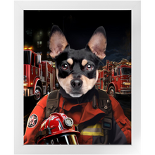 Load image into Gallery viewer, ON FIRE - Firefighter Inspired Custom Pet Portrait Framed Satin Paper Print