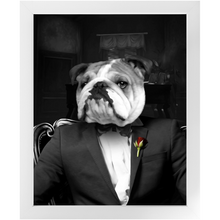 Load image into Gallery viewer, The Dogfather - Godfather, Gangster &amp; Mafia Inspired Custom Pet Portrait Framed Satin Paper Print