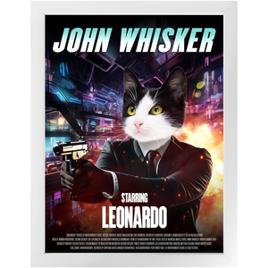 JOHN WHISKER Movie Poster - John Wick Inspired Custom Pet Portrait Framed Satin Paper Print