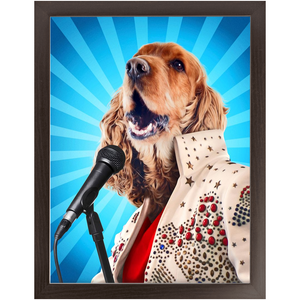 Blue Suede Chew Toy - Elvis Presley, Rock & Roll Inspired Custom Pet Portrait Framed Satin Paper Print