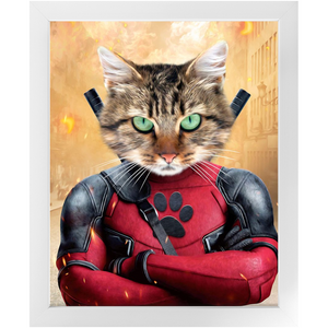 Dead Cool - Dead Pool Superhero Inspired Custom Pet Portrait Framed Satin Paper Print