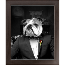 Load image into Gallery viewer, The Dogfather - Godfather, Gangster &amp; Mafia Inspired Custom Pet Portrait Framed Satin Paper Print