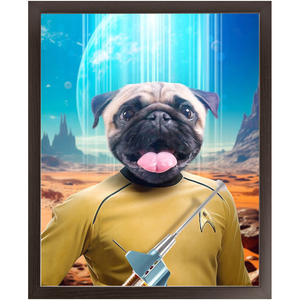 CAPTAIN QUIRK - BEAMING DOWN - Star Trek Inspired Custom Pet Portrait Framed Satin Paper Print