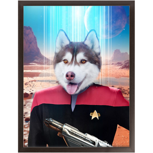 CAPTAIN RUNAWAY - BEAMING DOWN - Star Trek Inspired Custom Pet Portrait Framed Satin Paper Print