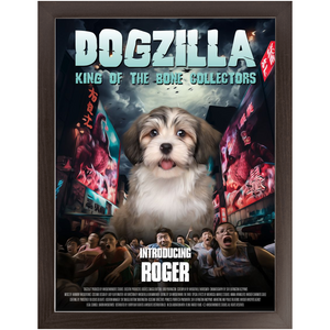 DOGZILLA Movie Poster - Godzilla Inspired Custom Pet Portrait Framed Satin Paper Print
