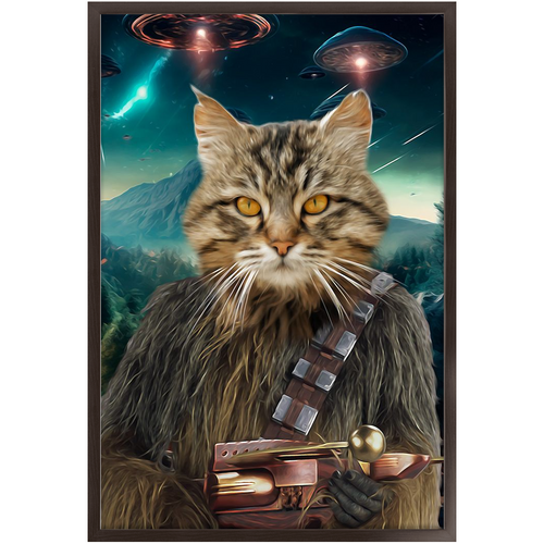 WOOFIE IN SPACE - Chewbacca & Star Wars Inspired Custom Pet Portrait Framed Satin Paper Print