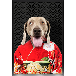 Aka Bara - Japanese Geisha & Kimono Inspired Custom Pet Portrait Framed Satin Paper Print
