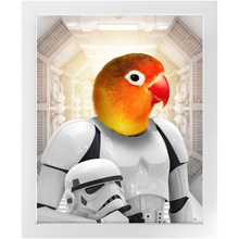 Load image into Gallery viewer, Storm Blooper - Storm Trooper &amp; Star Wars Inspired Custom Pet Portrait Framed Satin Paper Print