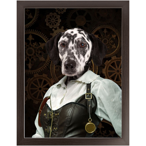 The Timekeeper - Steampunk, Victorian Era Inspired Custom Pet Portrait Framed Satin Paper Print