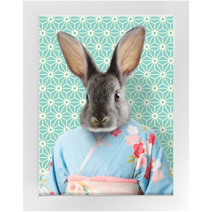 Aozora - Japanese Geisha & Kimono Inspired Custom Pet Portrait Framed Satin Paper Print