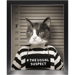 The Usual Suspect - Gangster Mugshot Inspired Custom Pet Portrait Framed Satin Paper Print