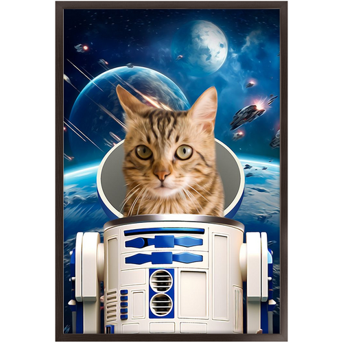 R.2.D.TOO IN SPACE - R2D2 & Star Wars Inspired Custom Pet Portrait Framed Satin Paper Print