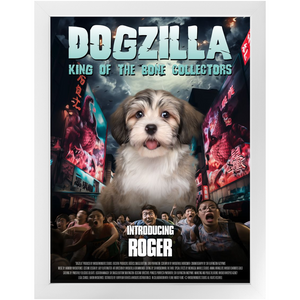 DOGZILLA Movie Poster - Godzilla Inspired Custom Pet Portrait Framed Satin Paper Print