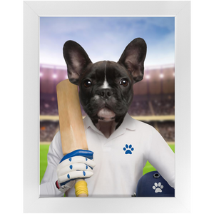 Howzat- Cricket Player & Sports Inspired Custom Pet Portrait Framed Satin Paper Print