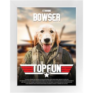 TOP FUN Movie Poster - Top Gun Inspired Custom Pet Portrait Framed Satin Paper Print