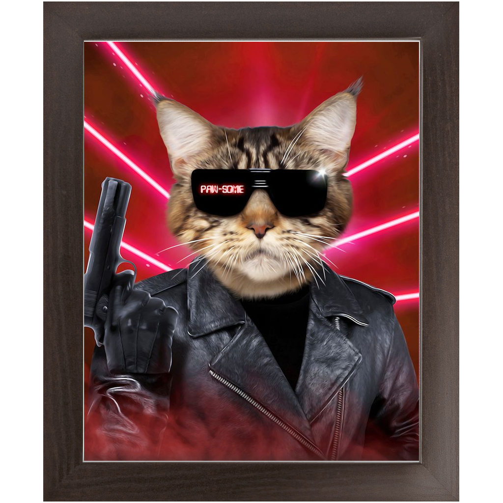 Kyle B Bakk - Arnold Schwarzenegger The Terminator Inspired Custom Pet Portrait Framed Satin Paper Print