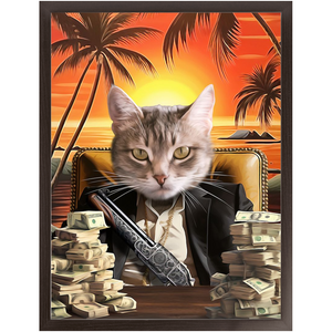 SAY HELLO TO MY LITTLE FRIEND - Scarface Inspired Custom Pet Portrait Framed Satin Paper Print