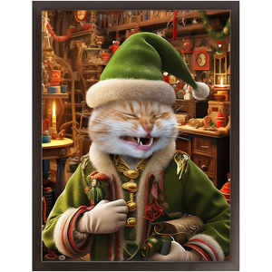 SANTA'S LITTLE HELPER - Christmas Elf Inspired Custom Pet Portrait Framed Satin Paper Print