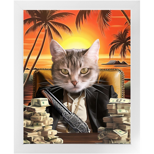 SAY HELLO TO MY LITTLE FRIEND - Scarface Inspired Custom Pet Portrait Framed Satin Paper Print