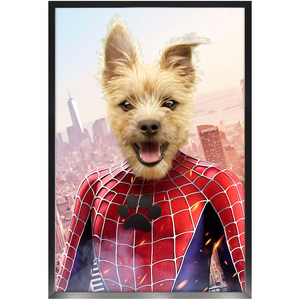 Spider Mutt - Spiderman Superhero Inspired Custom Pet Portrait Framed Satin Paper Print