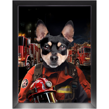 Load image into Gallery viewer, ON FIRE - Firefighter Inspired Custom Pet Portrait Framed Satin Paper Print