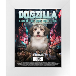 DOGZILLA Movie Poster - Godzilla Inspired Custom Pet Portrait Framed Satin Paper Print