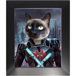 Black Aznite - Black Widow Superhero Inspired Custom Pet Portrait Framed Satin Paper Print